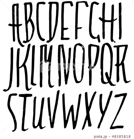 Simple alphabet letters. Handdrawn grunge ink font. Vector illustration. 48385818
