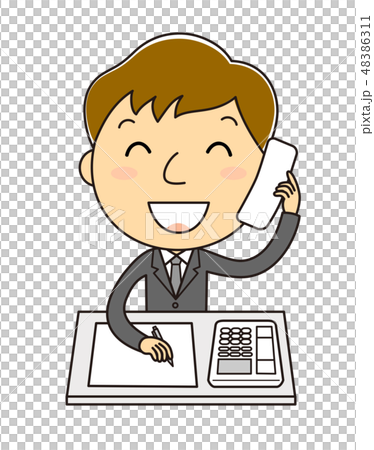 電話対応をしているオフィスの男性 イラスト クリップアートのイラスト素材