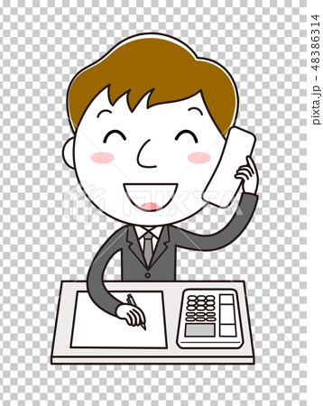 電話対応をしているオフィスの男性 イラスト クリップアートのイラスト素材
