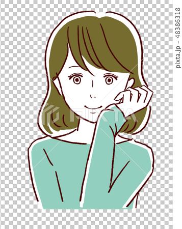 ほおづえをつく女性のイラスト素材