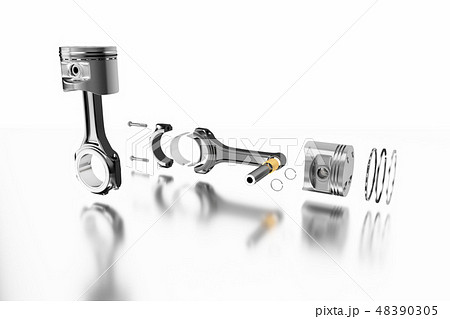 3D rendering. Engine piston with piston rings. 3D rendering. Engine piston with piston rings. 48390305