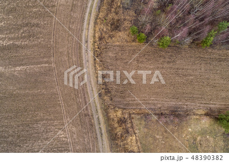 spring, the plowed field, forest, view from the drone spring, the plowed field, forest, view from the drone 48390382