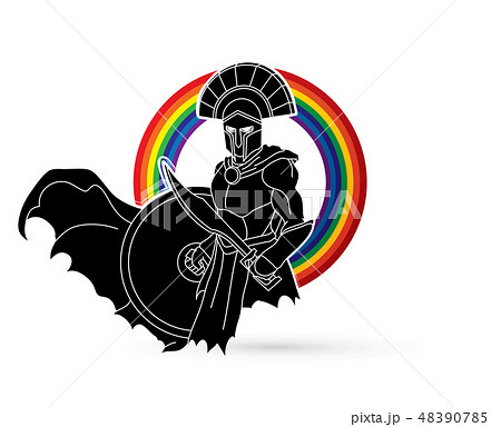 Angry Spartan warrior with Sword and shield vector 48390785