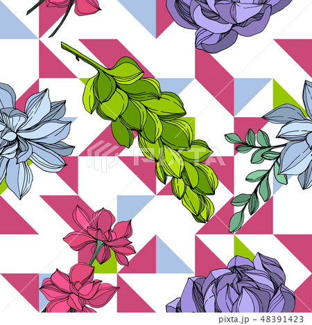 Vector Jungle botanical succulent flower. Engraved ink art illustration. Seamless background pattern 48391423