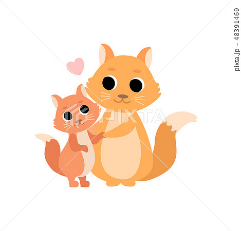 Mother Squirrel and Its Baby, Cute Forest Animal Family Vector Illustration 48391469