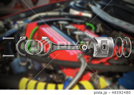 3D rendering. Engine piston with piston rings. 48392480