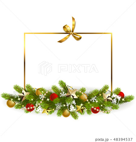 Vector Christmas Fir Decoration with Golden Bow 48394537