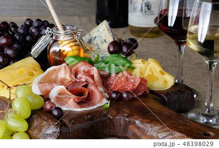 antipasto platter on wooden surface antipasto platter on wooden surface 48398029