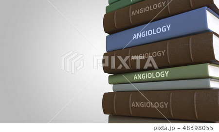 ANGIOLOGY title on the stack of books, conceptual 3D rendering 48398055