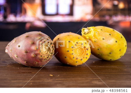 Fresh bright prickly pear opuntia with restaurant Fresh bright prickly pear opuntia with restaurant 48398561
