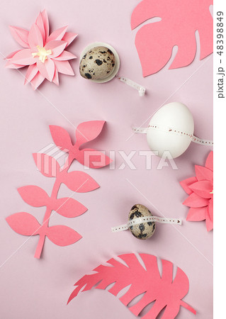 Stylish background with quail and white easter egg Stylish background with quail and white easter egg 48398849