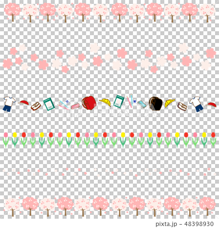 Spring cherry blossom row flower petals primary school student stationery tulip border 48398930