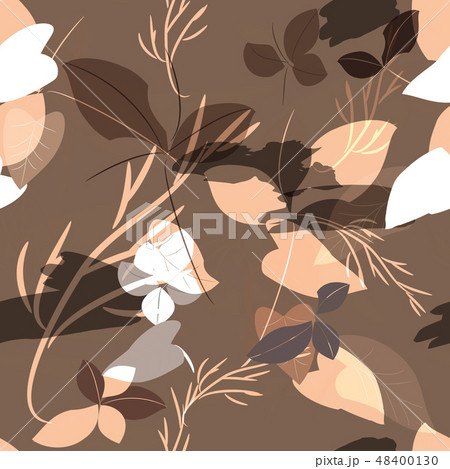 Military camouflage texture with trees, branches, grass and watercolor stains 48400130