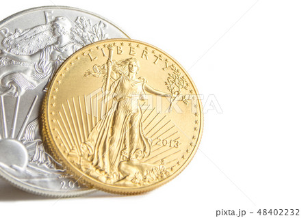 silver and golden american eagle one ounce coins 48402232