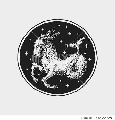 Capricorn Zodiac icon. Astrology horoscope with sign. Calendar template. Collection outline animals 48402729