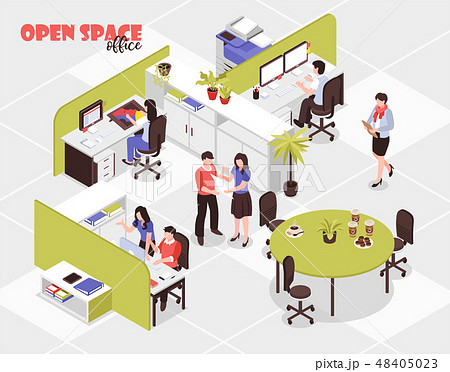 Open Space Office Isometric Illustrationのイラスト素材