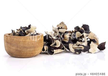 Dry black mushroom jew ear isolated on white Dry black mushroom jew ear isolated on white 48405486