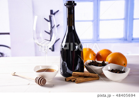 Recipe hot red mulled wine with blue window 48405694