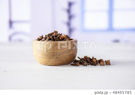 Small dried cloves spice with blue window Small dried cloves spice with blue window 48405785
