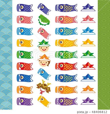 こどもの日　端午の節句　鯉のぼり　広告　イラスト 48406812