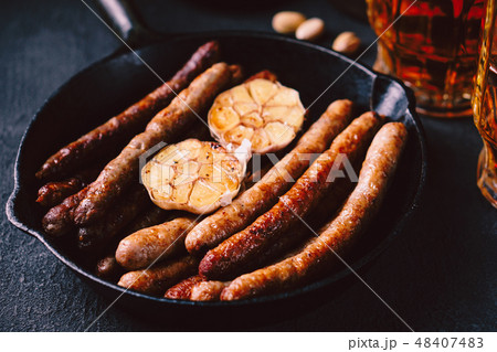 beer and grilled sausages. bar, pub, oktoberfest beer and grilled sausages. bar, pub, oktoberfest 48407483