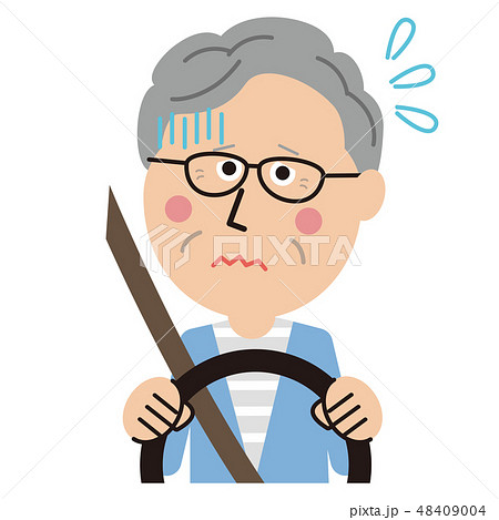 ポップなシニアの男性　運転中におびえる 48409004