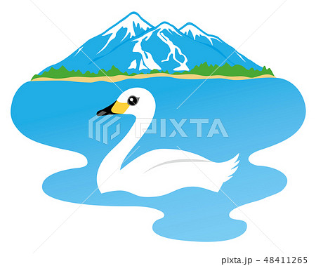 磐梯山と白鳥 48411265