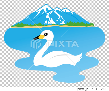 磐梯山と白鳥のイラスト素材