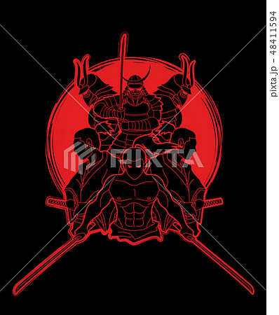Group of Samurai, Ready to fight action vector Group of Samurai, Ready to fight action vector 48411594