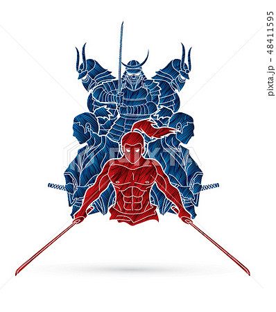 Group of Samurai, Ready to fight action vector Group of Samurai, Ready to fight action vector 48411595