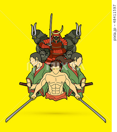 Group of Samurai, Ready to fight action vector 48411597
