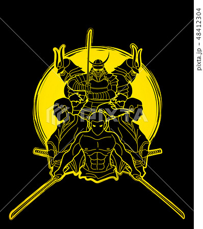 Group of Samurai, Ready to fight action vector 48412304