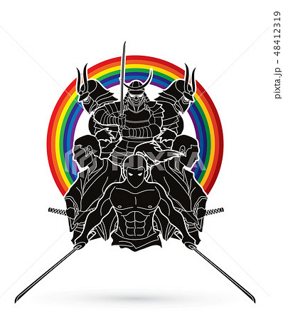 Group of Samurai, Ready to fight action vector Group of Samurai, Ready to fight action vector 48412319