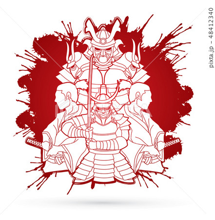 Group of Samurai, Ready to fight action vector Group of Samurai, Ready to fight action vector 48412340