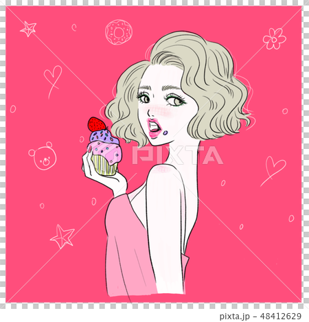 Girls Turned Around Trying To Eat Cupcakes Stock Illustration