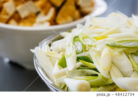 カットした長ネギと厚揚げ・下ごしらえ 48412734