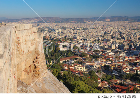 アテネ・街並み・朝焼け 48412999