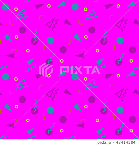 Seamless pattern with 80s memphis geometics style and vibrant psychedelic colors 48414384