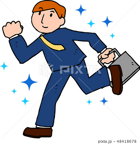 ビジネスマン サラリーマン 出張 旅行 走る 手描きのイラスト素材