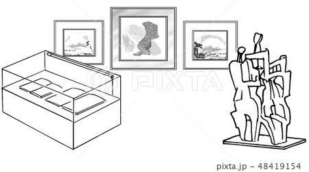 美術品展示 モノクロカンプのイラスト素材
