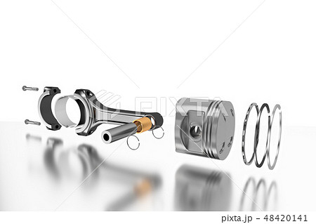 3D rendering. Engine piston with piston rings. 3D rendering. Engine piston with piston rings. 48420141