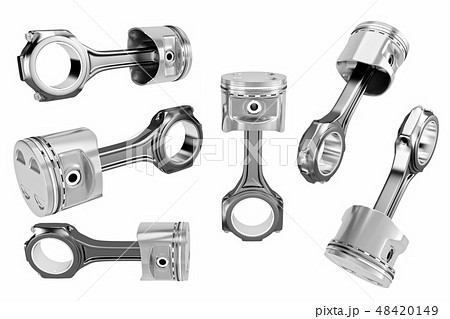 3D rendering. Engine piston with piston rings. 48420149