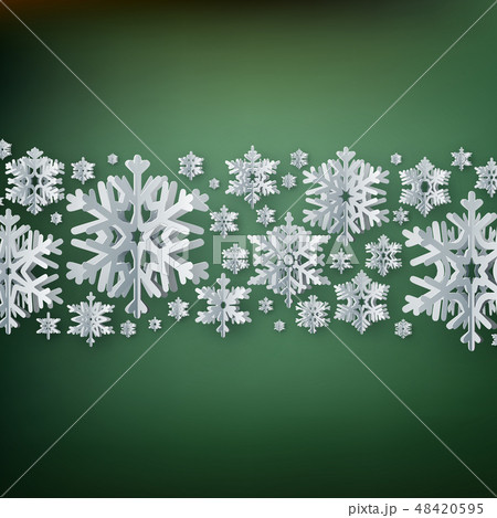 Merry Christmas and Happy new year paper snowflakes on green background. EPS 10 48420595