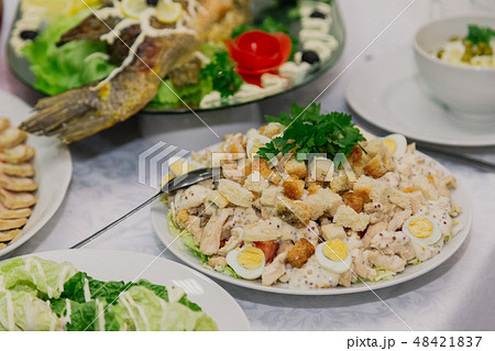 Meat salad on the festive table, meat and Meat salad on the festive table, meat and 48421837