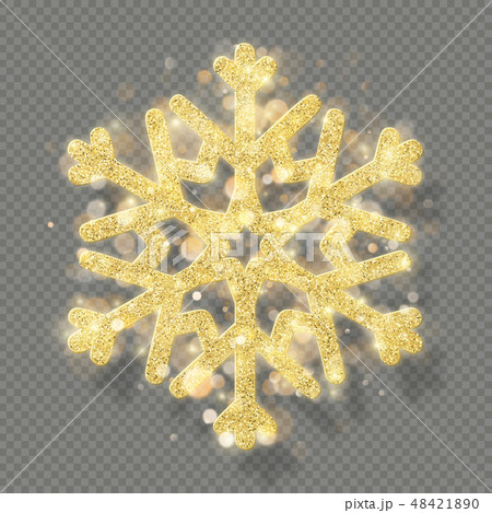 Rich Christmas texture decoration with glitter golden bokeh. Shine snowflake isolated on transparent 48421890