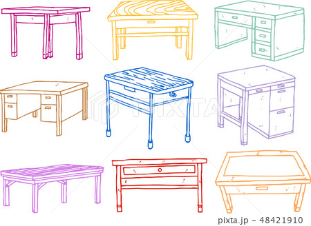 机 テーブル 手描き ラフスケッチのイラスト素材