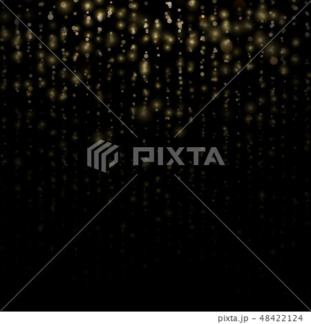 Glitter threads of curtain backdrop on black. Christmas and New Year effect. Gold particles lines Glitter threads of curtain backdrop on black. Christmas and New Year effect. Gold particles lines 48422124