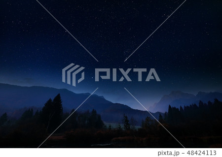 Night landscape with dark sky and stars 48424113