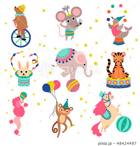 Cute Funny Animals Performing In Circus Show のイラスト素材