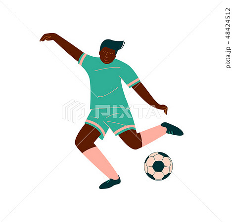 Male Soccer Player Kicking Ball African のイラスト素材